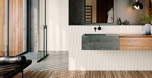 Badezimmer grau Holz weiß